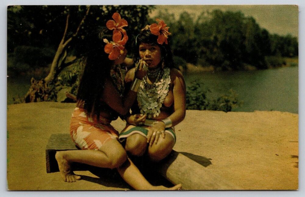 Vtg Panama Postcard Darien Indians Traditional Face Makeup Keepra A. & L. Greene